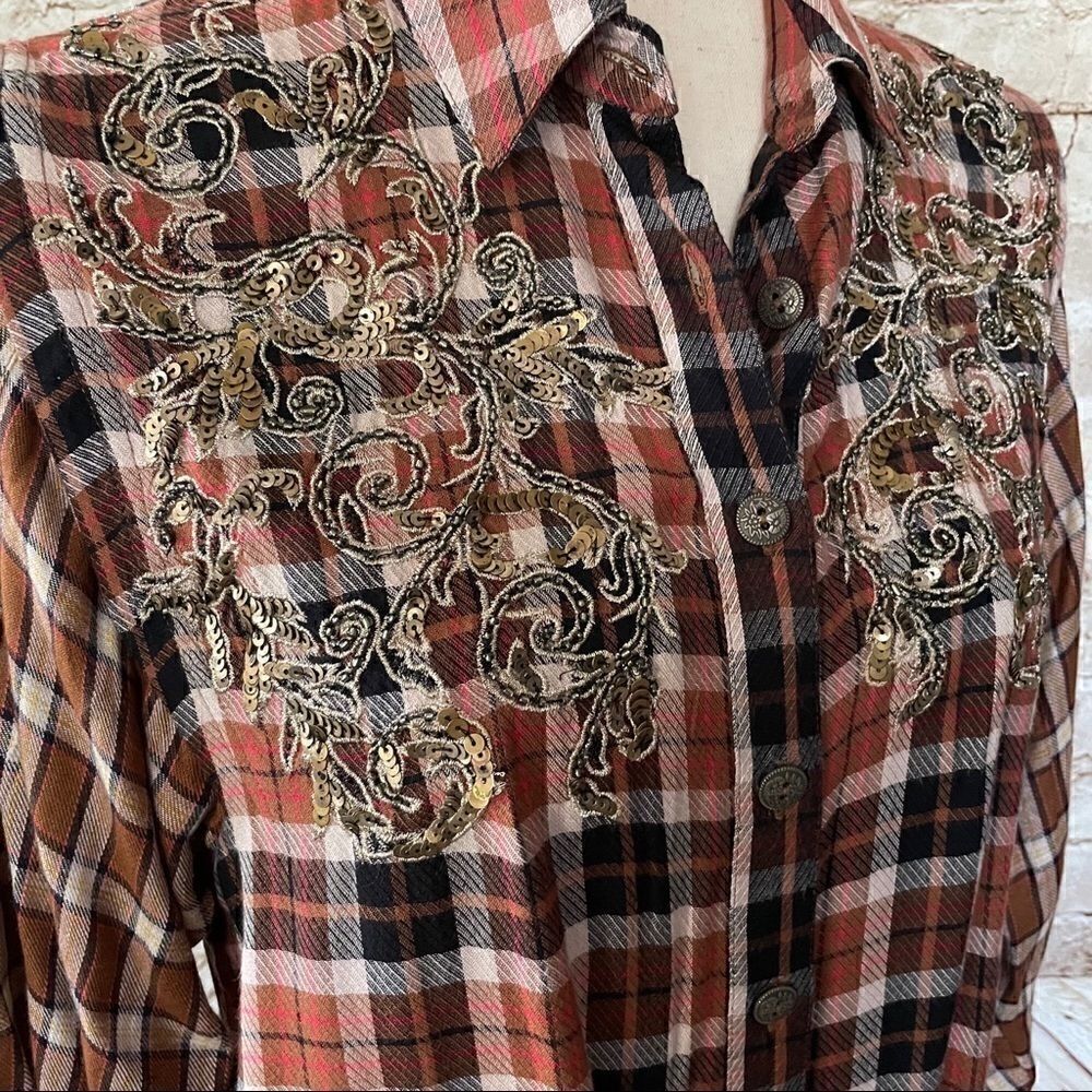 Free People plaid western sequin shirt - Picture 4 of 7